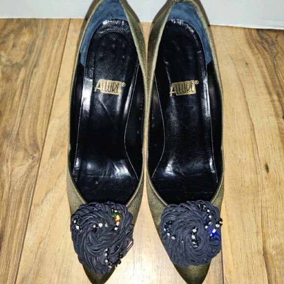 Allure Women's Army Green Pumps Size 8 High Heel Career Pointed Toe Party. They - Picture 4 of 8